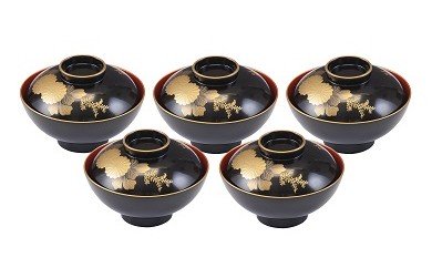 川連漆器 加賀丸吸物椀菊5客組【阿部健吉商店】[E5303]