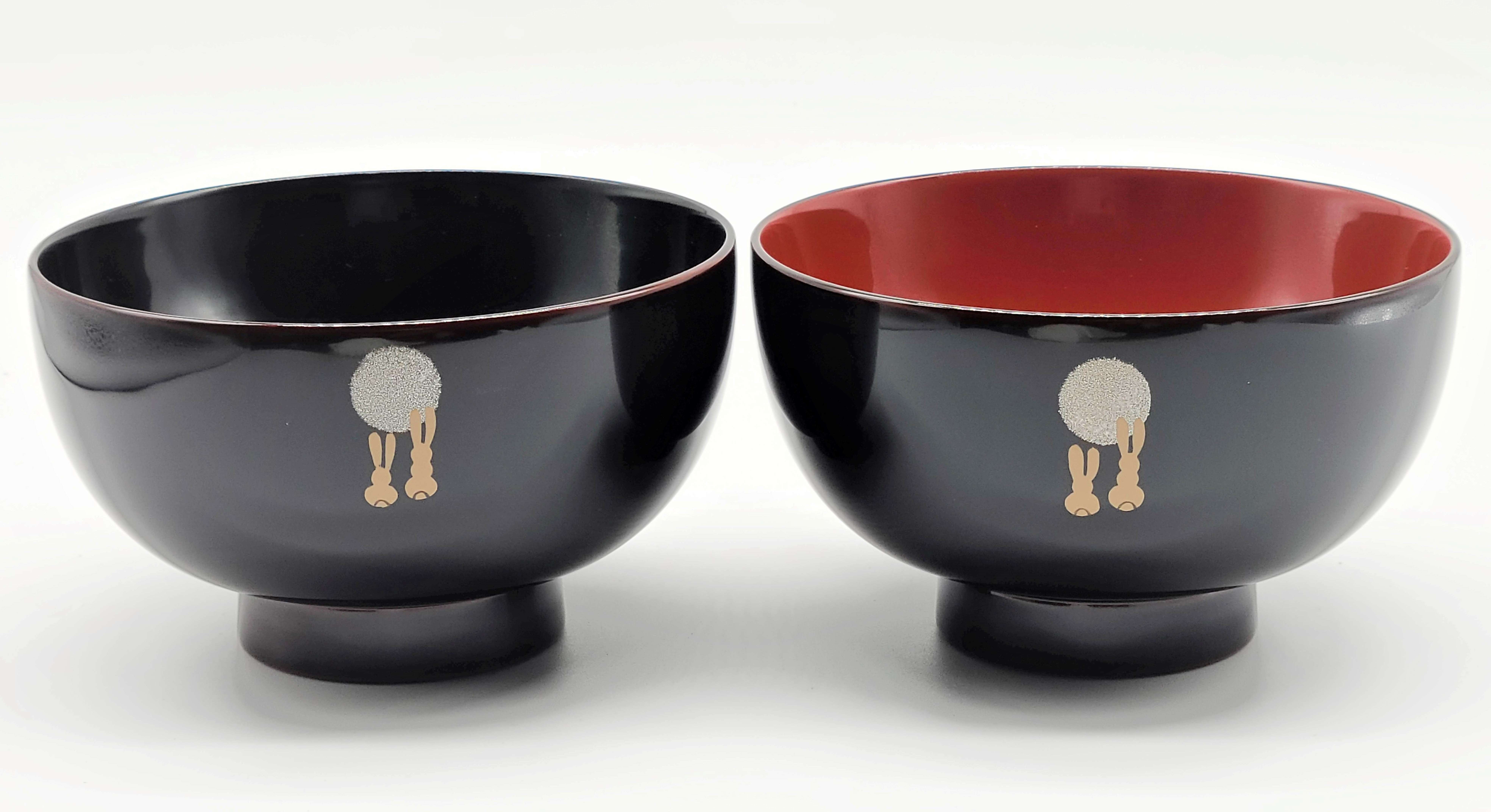 川連漆器 夫婦椀 月見うさぎ【佐藤豊八商店】[H5805]