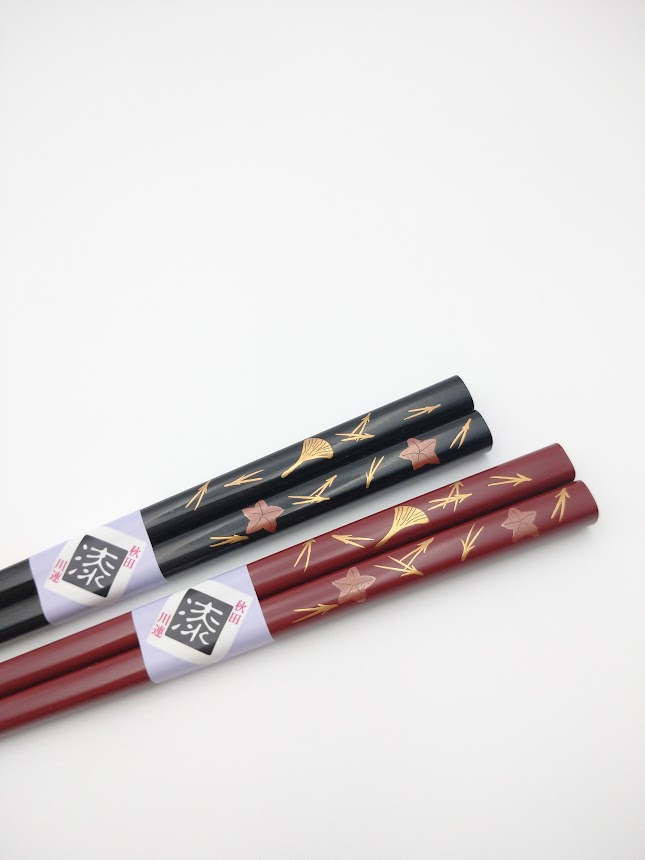 川連漆器 夫婦箸吹寄せ蒔絵木箱入【阿部健吉商店】[H5-5305]