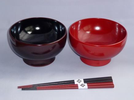 川連漆器　夫婦大椀　箸付[D5303]