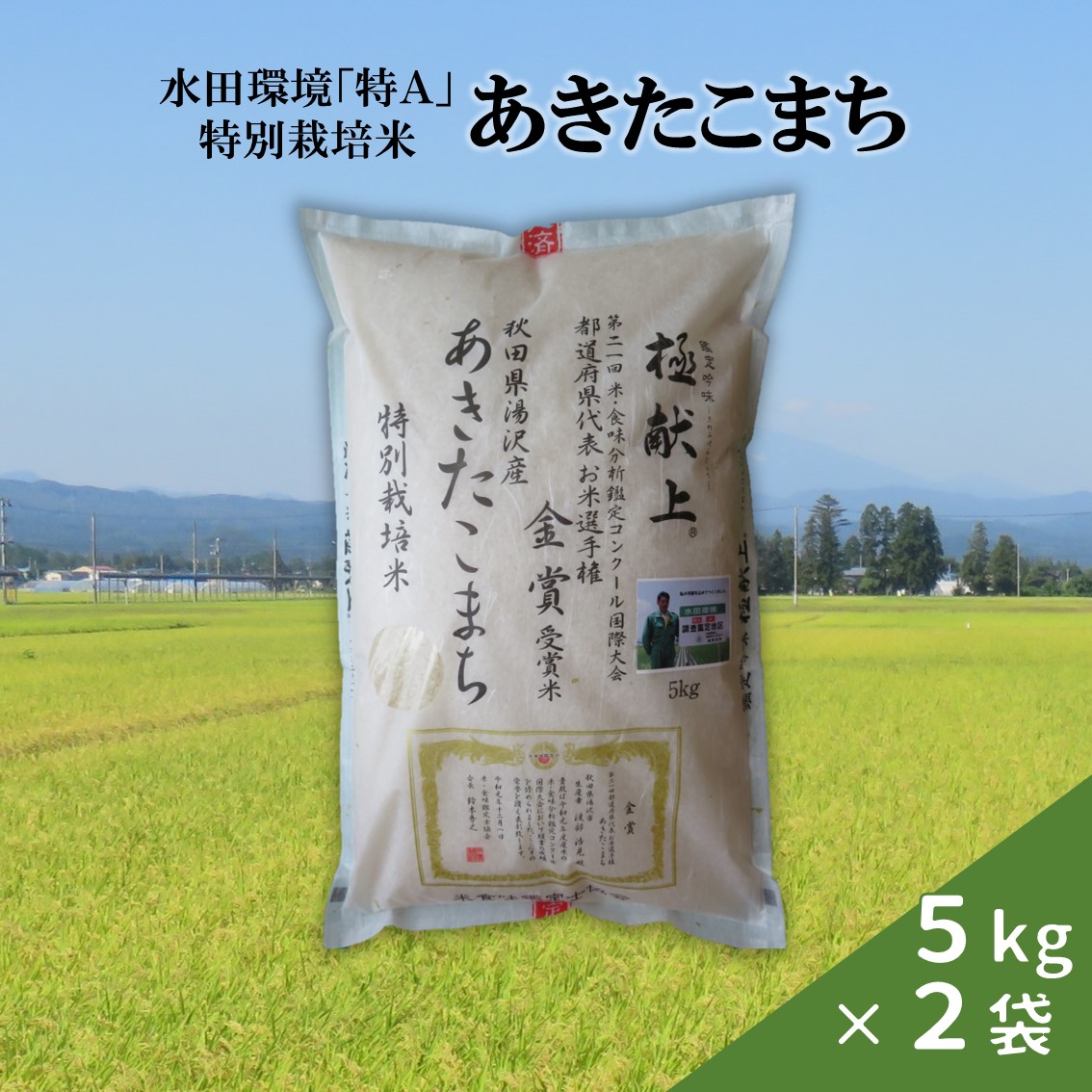 【令和6年産米】特別栽培米あきたこまち　精米5kg×2袋[H14-2101]