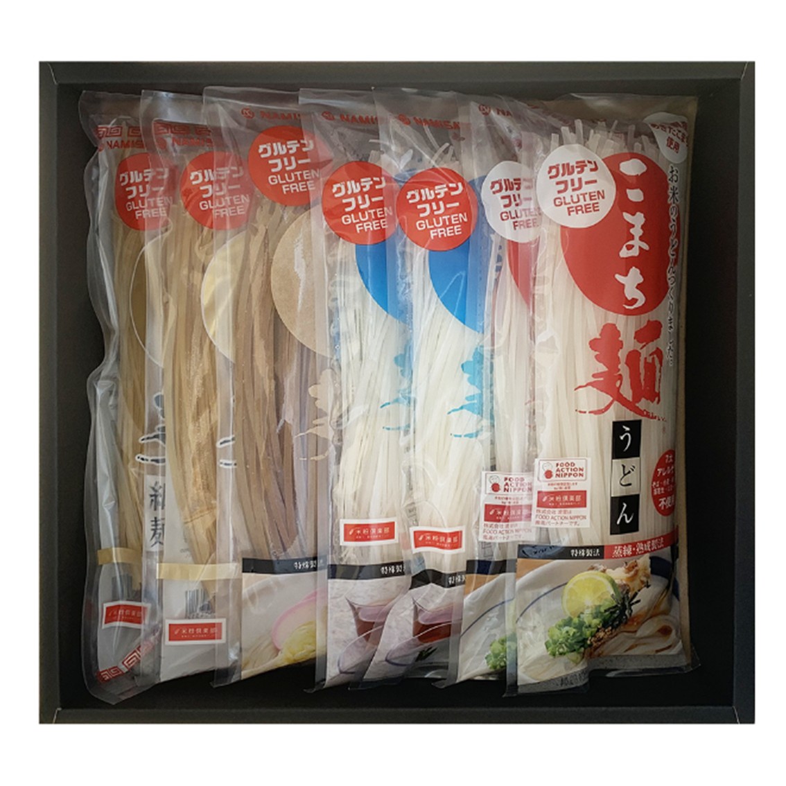こまち麺 ギフトセット 5種 うどん 素麺 玄米うどん ラーメン 平打麺 細麺 グルテンフリー 秋田県産 あきたこまち お米 を使った 麺 乾麺【(株)波里】[M15501]