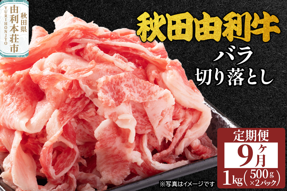 《定期便》9ヶ月連続 秋田由利牛 バラ切り落とし 1kg（500g×2パック）