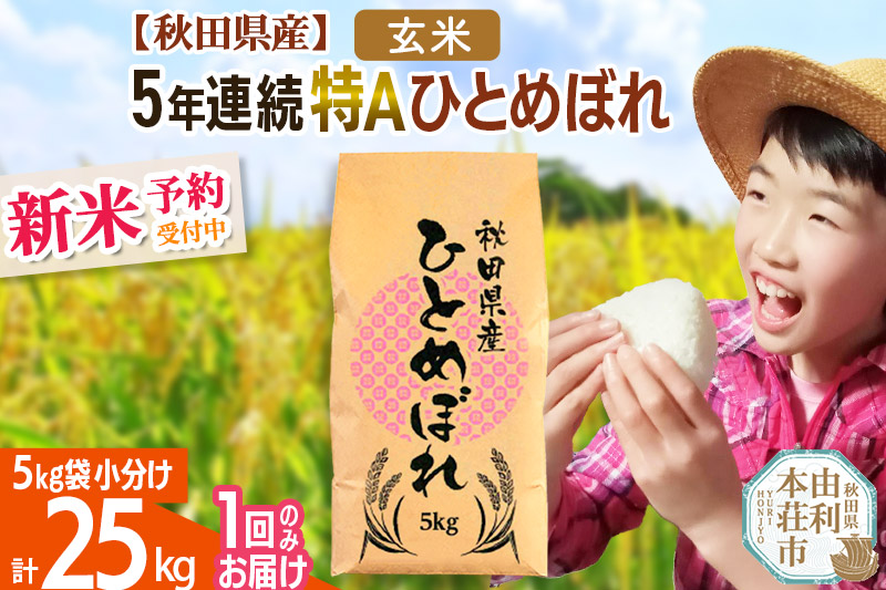 玄米】5年連続特A 秋田県産ひとめぼれ 計25kg (5kg×5袋) 令和5年産