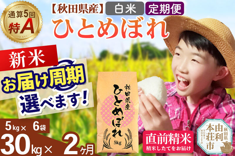 《令和8年産 新米受付》《定期便2ヶ月》【白米】通算5回特A 秋田県産ひとめぼれ 30kg(5kg×6袋)×2回  お届け周期調整 隔月に調整OK [米 白米 特A 精米 秋田県 東北 お米 ひとめぼれ 小袋 小分け 直前精米 おいしい米 おすすめ]