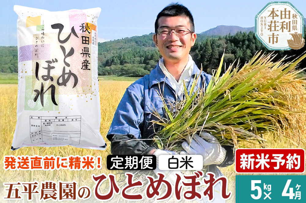 《新米予約》《定期便4ヶ月》《12月頃より順次発送予定》【白米】ひとめぼれ 令和6年産 秋田県産 五平農園のひとめぼれ 5kg