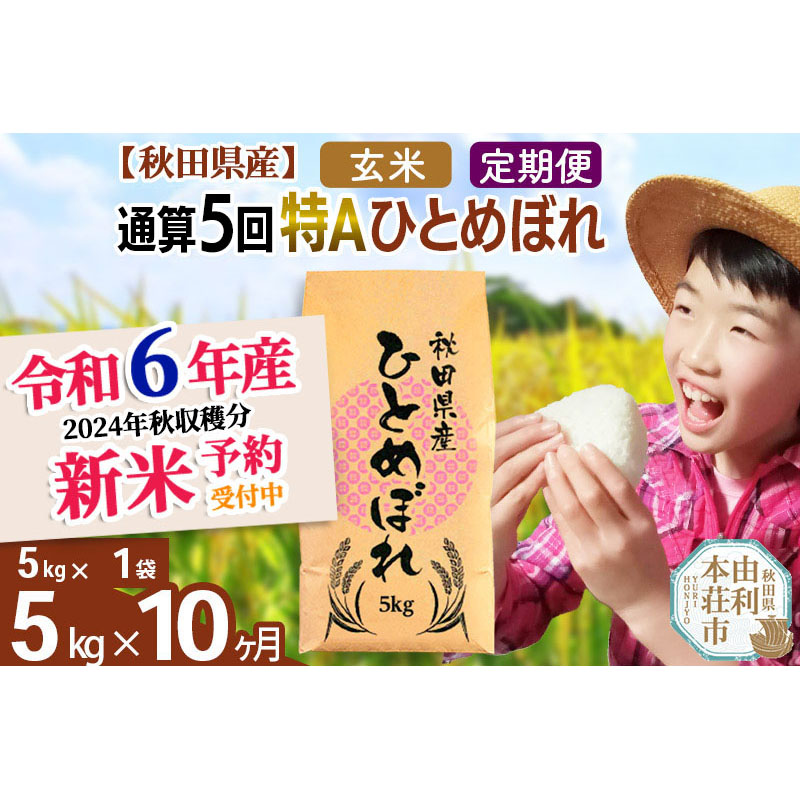 ※令和6年産 新米予約※《定期便10ヶ月》【玄米】通算5回特A 秋田県産ひとめぼれ 計5kg (5kg×1袋) お届け周期調整 隔月もOK【2024年12月頃出荷予定】