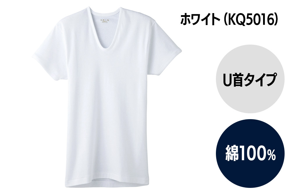 GUNZE【快適工房】半袖U首 ホワイト（KQ5016）Mサイズ 3枚 肌着 メンズ 男性用