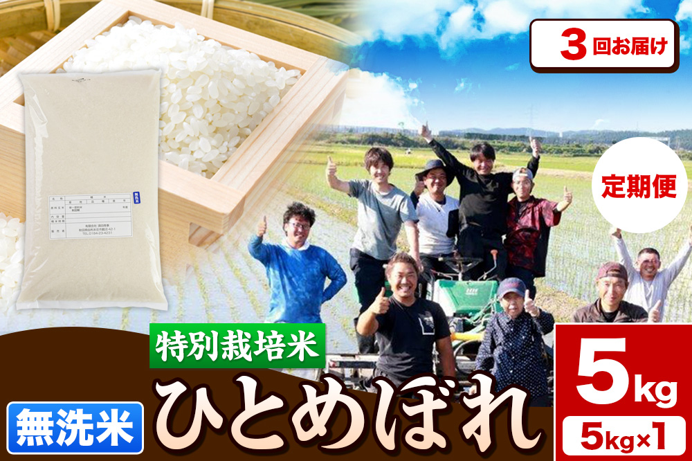 《定期便3ヶ月》令和7年産【無洗米】特別栽培米 ひとめぼれ 5kg 秋田県産 お米 米 こめ