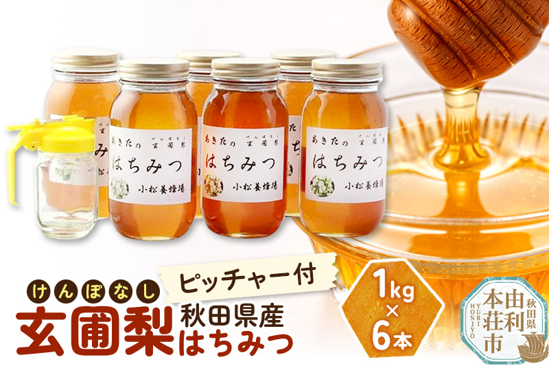 小松養蜂場 はちみつ 秋田県産 100％ 玄圃梨蜂蜜 1kg×6本 ピッチャー付