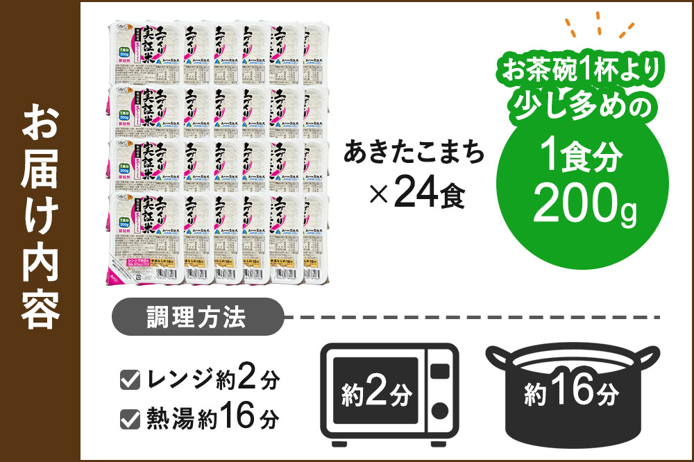秋田県産 あきたこまち パックご飯 200g×24個 [あきたこまち 米 お米 こめ 白米 精米 ブランド米 食卓 パックご飯 レトルト 簡単 レンジ 秋田県産 秋田県 由利本荘市]