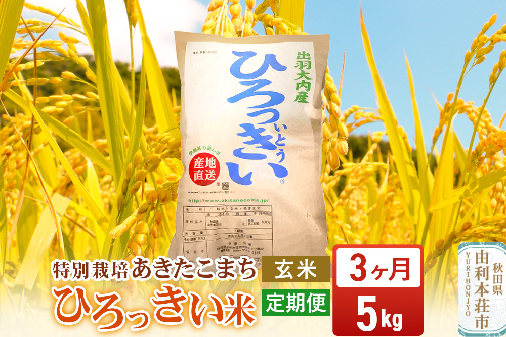 《定期便3ヶ月》【玄米】 秋田県産 あきたこまち 5kg 令和7年産 特別栽培米 ひろっきい米