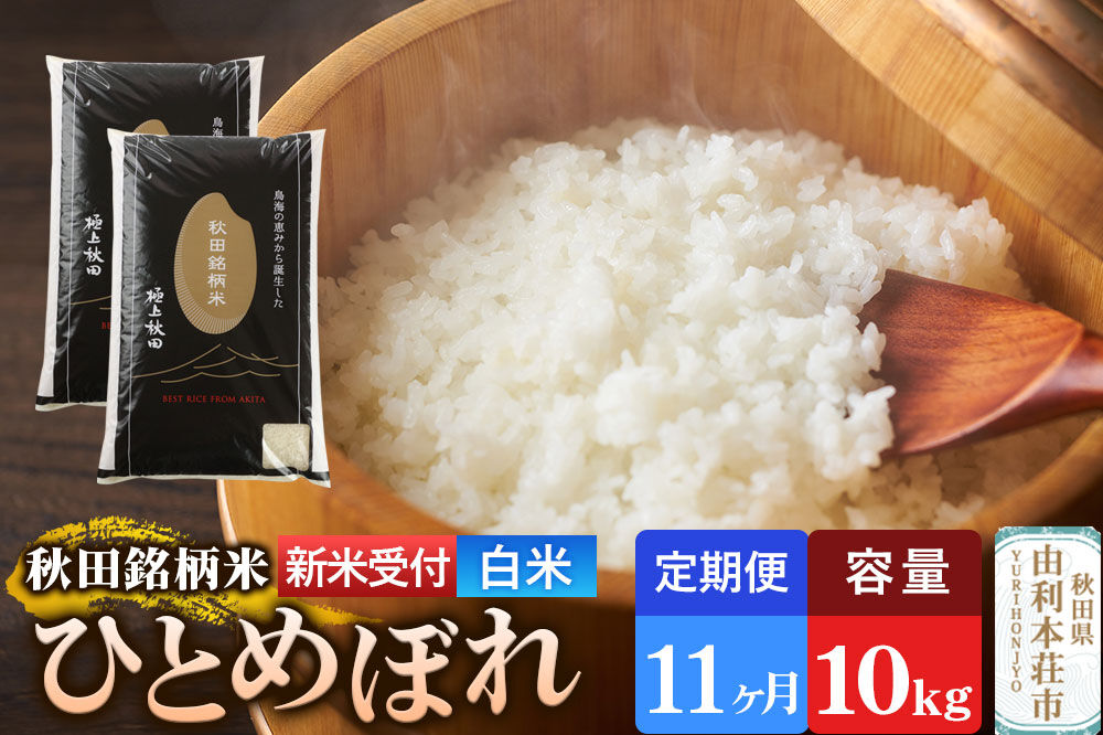 《令和8年産 新米受付》《定期便11ヶ月》【白米】極上秋田銘柄米 ひとめぼれ 10kg（5kg×2袋） [新米受付 米 お米 こめ 白米 精米 ひとめぼれ ブランド米 銘柄米 食卓 おにぎり 秋田県産 秋田県 由利本荘市]