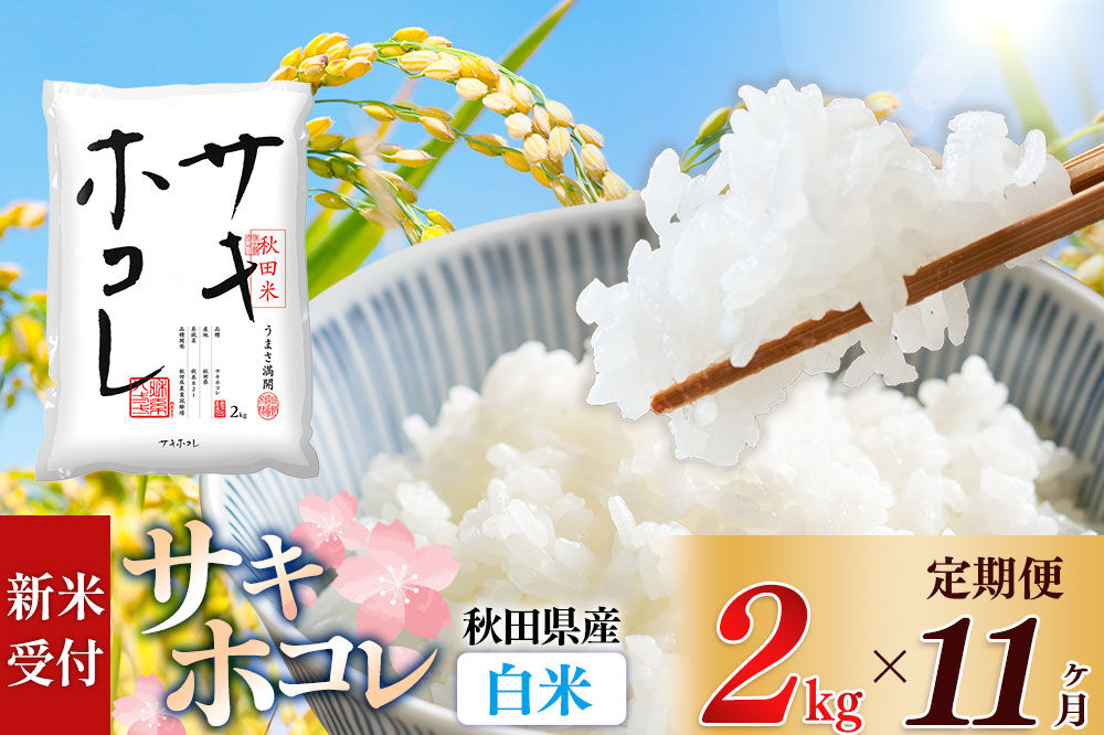 《令和8年産 新米受付》《定期便11ヶ月》【白米】サキホコレ2kg×11回 計22kg 精米 特A評価米 秋田県産 [サキホコレ 米 お米 こめ 白米 精米 ブランド米 食卓 おにぎり 秋田県産 国産 おいしい 秋田県 由利本荘市]