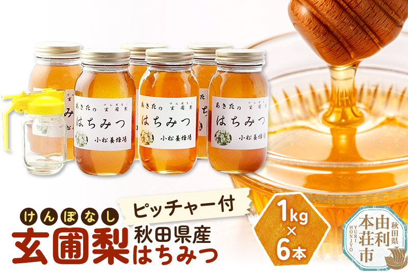 小松養蜂場 はちみつ 秋田県産 100％ 玄圃梨蜂蜜 1kg×6本 ピッチャー付