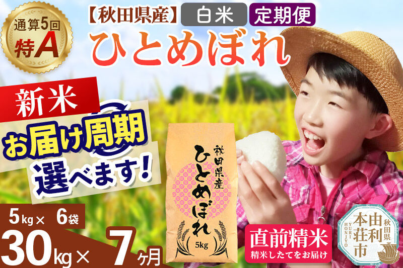 《令和8年産 新米受付》《定期便7ヶ月》【白米】通算5回特A 秋田県産ひとめぼれ 30kg(5kg×6袋)×7回  お届け周期調整 隔月に調整OK [米 白米 特A 精米 秋田県 東北 お米 ひとめぼれ 小袋 小分け 直前精米 おいしい米 おすすめ]