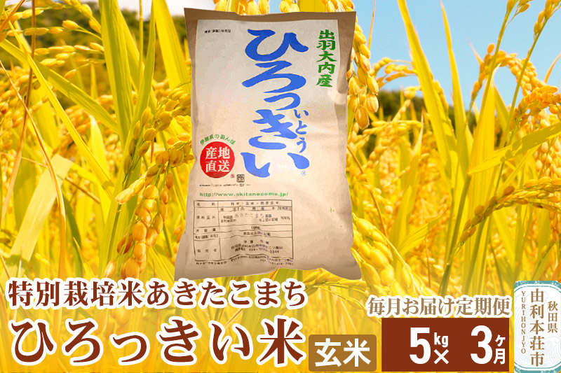 《定期便3ヶ月》【新米予約】【玄米】 秋田県産 あきたこまち 5kg 令和6年産 特別栽培米 ひろっきい米