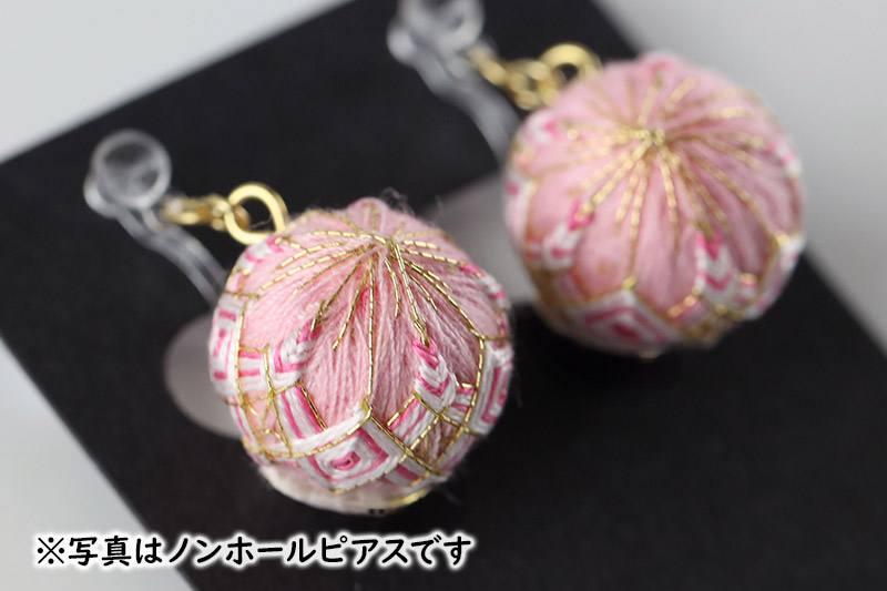 本荘ごてんまり ノンホールピアス（プラスチックイヤリング）【桜柄】ピンク ＜クロネコゆうパケット＞