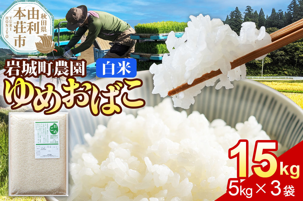 【白米】ゆめおばこ 秋田県産 岩城町農園のゆめおばこ 15kg（5kg×3袋）令和7年産 真空パック [ゆめおばこ 米 お米 こめ 白米 精米 食卓 ご飯 ごはん おにぎり 秋田県 由利本荘市]