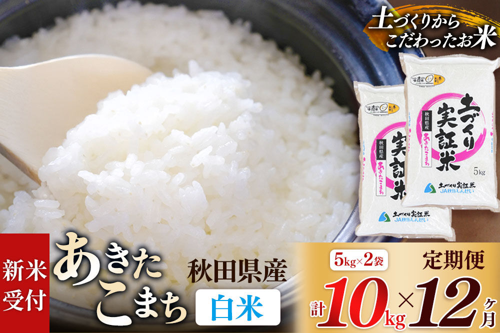 《令和8年産 新米受付》《定期便12ヶ月》【白米】あきたこまち 10kg (5kg袋小分け) ×12回  土作り実証米 合計120kg 秋田県産 [あきたこまち 米 お米 こめ 白米 精米 ブランド米 食卓 おにぎり 秋田県産 国産 土作り実証米 おいしい 秋田県 由利本荘市]