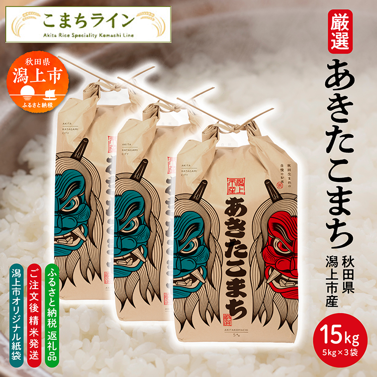 【選べる精米方法：三分つき】 あきたこまち なまはげ 米袋 15kg 無洗米 米 一等米 ギフト パッケージ デザイン 限定デザイン 紙袋 リメイク 工作 お面 こども 秋田のお土産 こめ コメ 秋田 潟上市