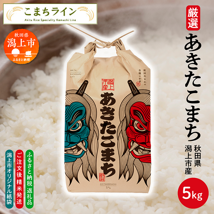 【選べる精米方法：七分つき】あきたこまち なまはげ 米袋 5kg 無洗米 米 一等米 ギフト パッケージ デザイン 限定デザイン 紙袋 リメイク 工作 お面 こども 秋田のお土産 こめ コメ 秋田 潟上市