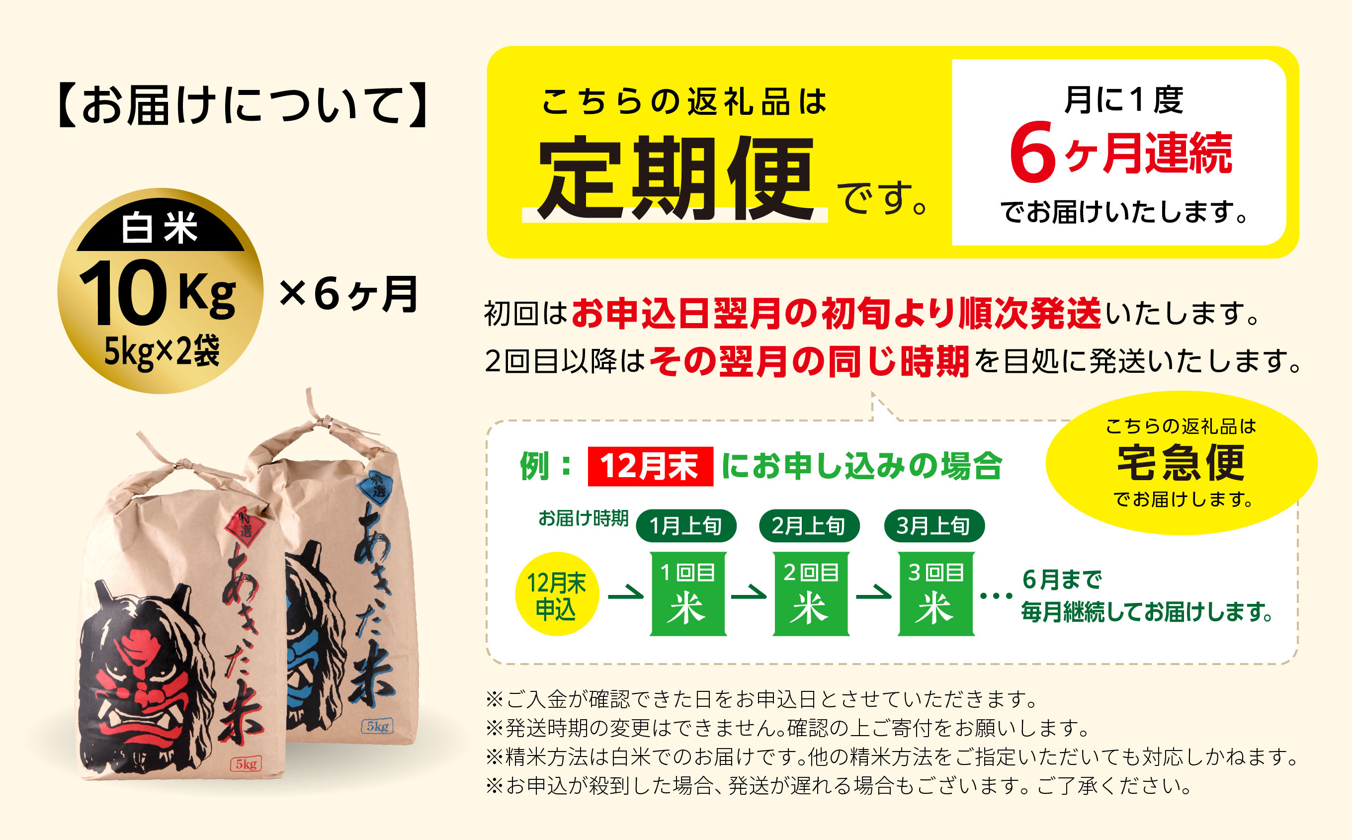 【6ヶ月定期便】新米 令和6年 秋田県産 あきたこまち 5kg × 2袋 10kg 精米 直送 米 お米 こめ おこめ コメ ブランド米 美味しい 産地直送 贈り物プレゼント おいしいお米 美味しいお米 秋田こまち 訳あり わけあり 一人暮らし