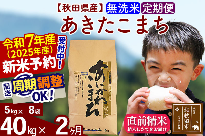 ※令和7年産 新米予約※《定期便2ヶ月》秋田県産 あきたこまち 40kg【無洗米】(5kg小分け袋) 2025年産 お届け周期調整可能 隔月に調整OK お米 藤岡農産