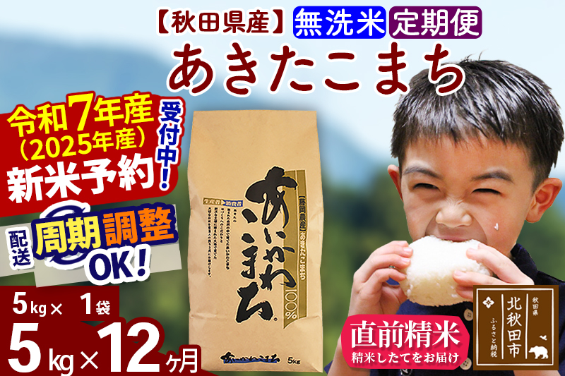 ※令和7年産 新米予約※《定期便12ヶ月》秋田県産 あきたこまち 5kg【無洗米】(5kg小分け袋) 2025年産 お届け周期調整可能 隔月に調整OK お米 藤岡農産