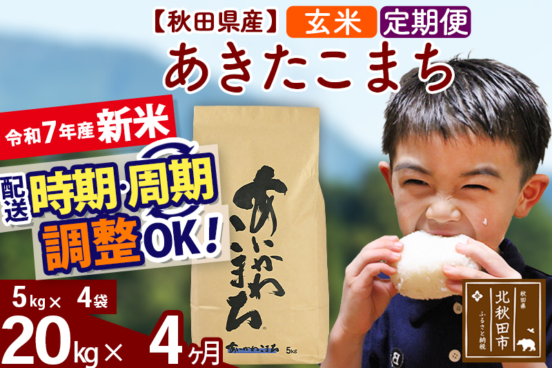 ※令和7年産 新米※《定期便4ヶ月》秋田県産 あきたこまち 20kg【玄米】(5kg小分け袋) 2025年産 お届け時期選べる お届け周期調整可能 隔月に調整OK お米 藤岡農産