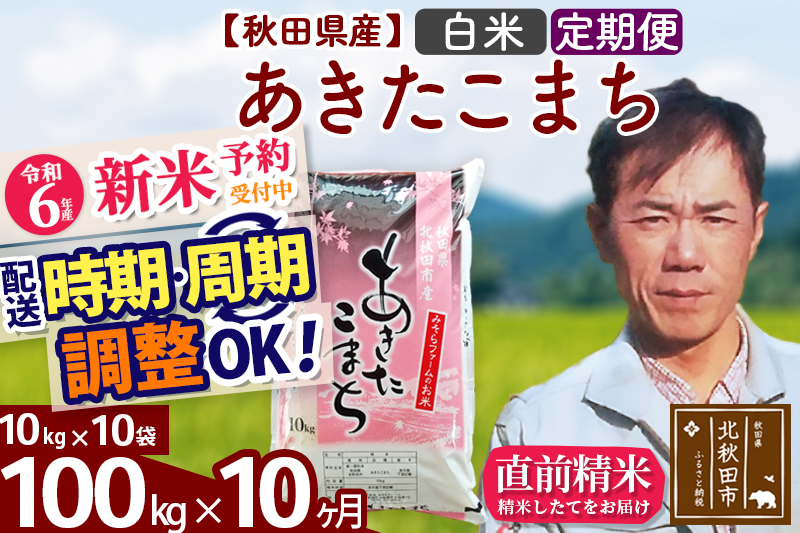 ※令和6年産 新米予約※《定期便10ヶ月》秋田県産 あきたこまち 100kg【白米】(10kg袋) 2024年産 お届け時期選べる お届け周期調整可能 隔月に調整OK お米 みそらファーム