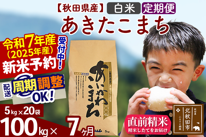 ※令和7年産 新米※《定期便7ヶ月》秋田県産 あきたこまち 100kg【白米】(5kg小分け袋) 2025年産 お届け時期選べる お届け周期調整可能 隔月に調整OK お米 藤岡農産