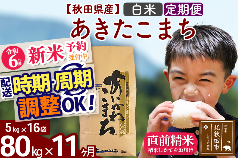 ※令和6年産 新米予約※《定期便11ヶ月》秋田県産 あきたこまち 80kg【白米】(5kg小分け袋) 2024年産 お届け時期選べる お届け周期調整可能 隔月に調整OK お米 藤岡農産