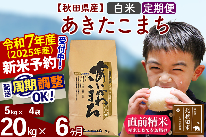 ※令和7年産 新米予約※《定期便6ヶ月》秋田県産 あきたこまち 20kg【白米】(5kg小分け袋) 2025年産 お届け周期調整可能 隔月に調整OK お米 藤岡農産