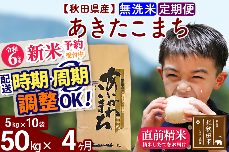 ※令和6年産 新米予約※《定期便4ヶ月》秋田県産 あきたこまち 50kg【無洗米】(5kg小分け袋) 2024年産 お届け時期選べる お届け周期調整可能 隔月に調整OK お米 藤岡農産