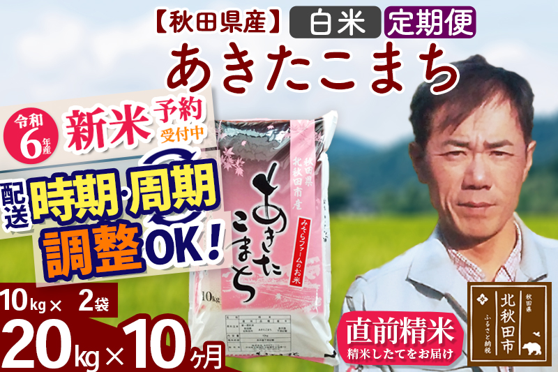 ※令和6年産 新米予約※《定期便10ヶ月》秋田県産 あきたこまち 20kg【白米】(10kg袋) 2024年産 お届け時期選べる お届け周期調整可能 隔月に調整OK お米 みそらファーム