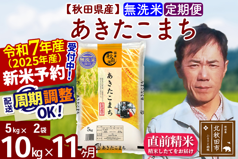 ※令和7年産 新米予約※《定期便11ヶ月》秋田県産 あきたこまち 10kg【無洗米】(5kg小分け袋) 2025年産 お届け周期調整可能 隔月に調整OK お米 みそらファーム