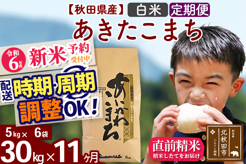 ※令和6年産 新米予約※《定期便11ヶ月》秋田県産 あきたこまち 30kg【白米】(5kg小分け袋) 2024年産 お届け時期選べる お届け周期調整可能 隔月に調整OK お米 藤岡農産