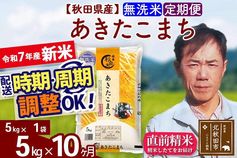 ※令和7年産 新米※《定期便10ヶ月》秋田県産 あきたこまち 5kg【無洗米】(5kg小分け袋) 2025年産 お届け時期選べる お届け周期調整可能 隔月に調整OK お米 みそらファーム