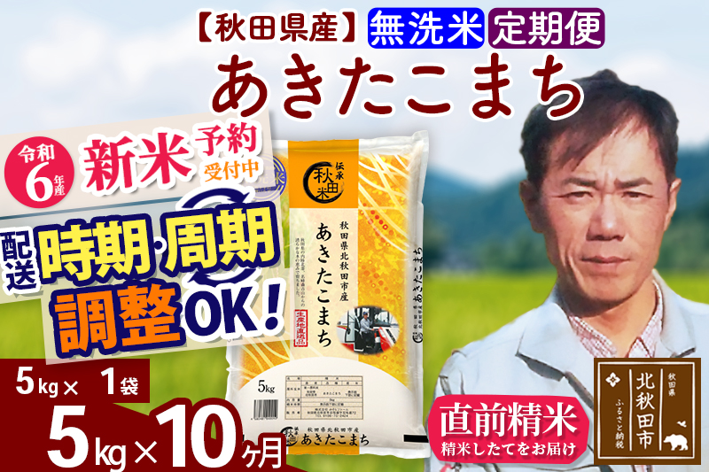 ※令和6年産 新米予約※《定期便10ヶ月》秋田県産 あきたこまち 5kg【無洗米】(5kg小分け袋) 2024年産 お届け時期選べる お届け周期調整可能 隔月に調整OK お米 みそらファーム