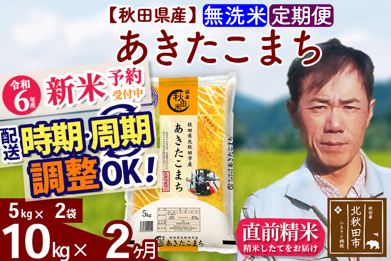 ※令和6年産 新米予約※《定期便2ヶ月》秋田県産 あきたこまち 10kg【無洗米】(5kg小分け袋) 2024年産 お届け時期選べる お届け周期調整可能 隔月に調整OK お米 みそらファーム