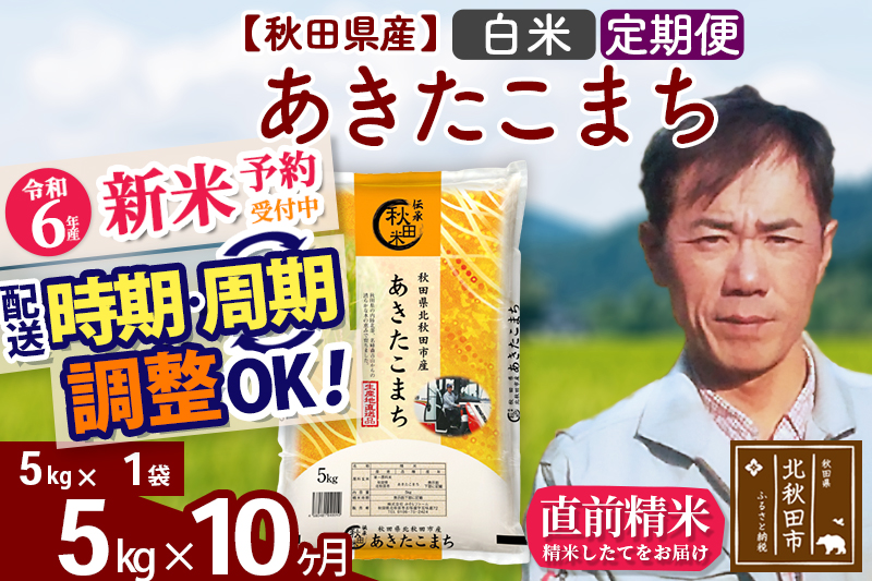 ※令和6年産 新米予約※《定期便10ヶ月》秋田県産 あきたこまち 5kg【白米】(5kg小分け袋) 2024年産 お届け時期選べる お届け周期調整可能 隔月に調整OK お米 みそらファーム