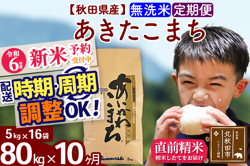 ※令和6年産 新米予約※《定期便10ヶ月》秋田県産 あきたこまち 80kg【無洗米】(5kg小分け袋) 2024年産 お届け時期選べる お届け周期調整可能 隔月に調整OK お米 藤岡農産