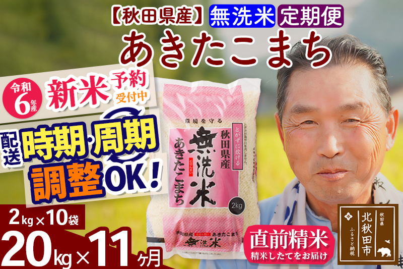 ※令和6年産 新米予約※《定期便11ヶ月》秋田県産 あきたこまち 20kg【無洗米】(2kg小分け袋) 2024年産 お届け時期選べる お届け周期調整可能 隔月に調整OK お米 おおもり