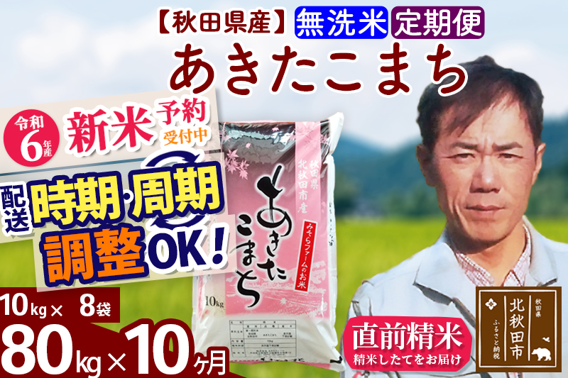 ※令和6年産 新米予約※《定期便10ヶ月》秋田県産 あきたこまち 80kg【無洗米】(10kg袋) 2024年産 お届け時期選べる お届け周期調整可能 隔月に調整OK お米 みそらファーム