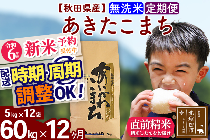 ※令和6年産 新米予約※《定期便12ヶ月》秋田県産 あきたこまち 60kg【無洗米】(5kg小分け袋) 2024年産 お届け時期選べる お届け周期調整可能 隔月に調整OK お米 藤岡農産