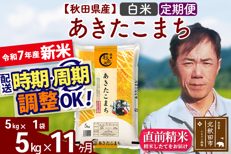※令和7年産 新米※《定期便11ヶ月》秋田県産 あきたこまち 5kg【白米】(5kg小分け袋) 2025年産 お届け時期選べる お届け周期調整可能 隔月に調整OK お米 みそらファーム