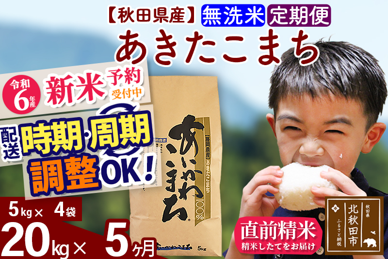 ※令和6年産 新米予約※《定期便5ヶ月》秋田県産 あきたこまち 20kg【無洗米】(5kg小分け袋) 2024年産 お届け時期選べる お届け周期調整可能 隔月に調整OK お米 藤岡農産