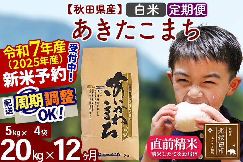 ※令和7年産 新米予約※《定期便12ヶ月》秋田県産 あきたこまち 20kg【白米】(5kg小分け袋) 2025年産 お届け周期調整可能 隔月に調整OK お米 藤岡農産