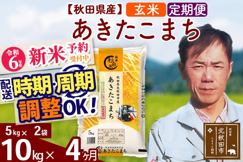 ※令和6年産 新米予約※《定期便4ヶ月》秋田県産 あきたこまち 10kg【玄米】(5kg小分け袋) 2024年産 お届け時期選べる お届け周期調整可能 隔月に調整OK お米 みそらファーム